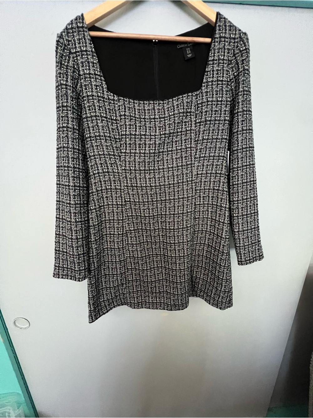Christian Lacroix Black White Tweed Long Sleeve Mini Dress Size 10